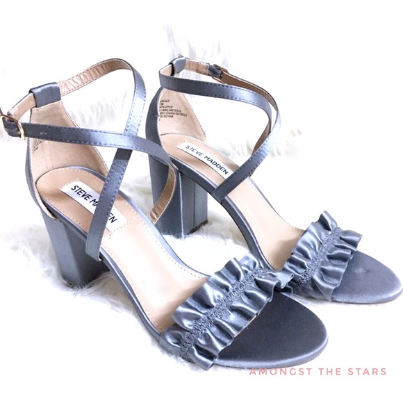 Steve Madden Sundaze Satin Grey Ruffle Heels - Picture 2 of 7